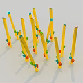 Playground Equipment With Yellow Long Strips And Colorful Small Triangular Decorations At Bottom 3d model