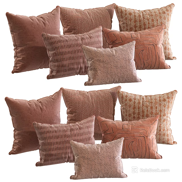 Brown Decorative Throw Pillows With Velvet Texture And Geometric Patterns For Sofa 3d model