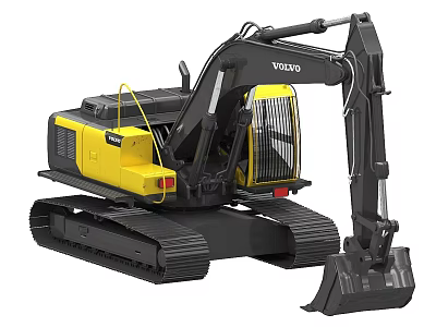 Volvo Tracked Excavator Industrial Equipment With Yellow Black Design And Bucket 3d model