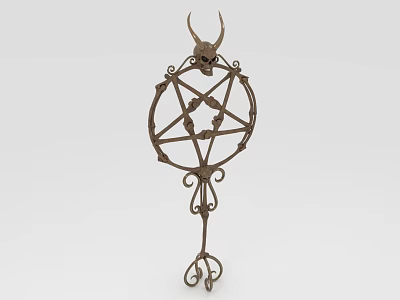 Intricate Metal Sculpture With Horned Skull Pentagram And Ornate Decorative Elements 3d model
