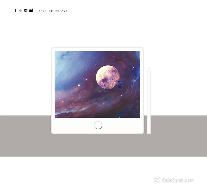 Modern White Computer Monitor Displaying Cosmic Moon And Starry Sky Background 3d model 