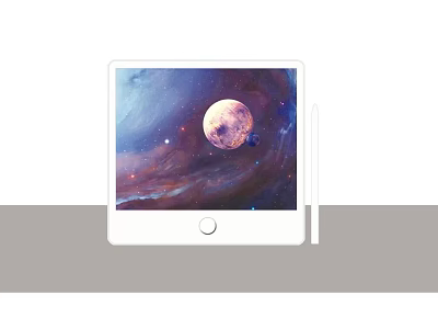 Modern White Computer Monitor Displaying Cosmic Moon And Starry Sky Background 3d model