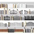 Wrought Iron Entry Gates With Various Decorative Patterns And Pillar Designs 3d model
