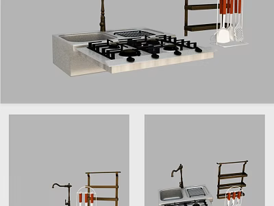 Modern Kitchen Appliances With Stove Sink And Cooking Utensils On Countertop 3d model