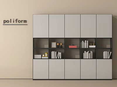 Poliform Gray File Cabinet With Multiple Shelves Books And Decorative Items 3d model