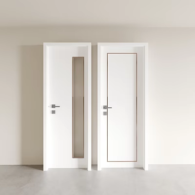 White Minimalist Hinged Doors With Glass Insert And Modern Sleek Design For Home Interior 3d model