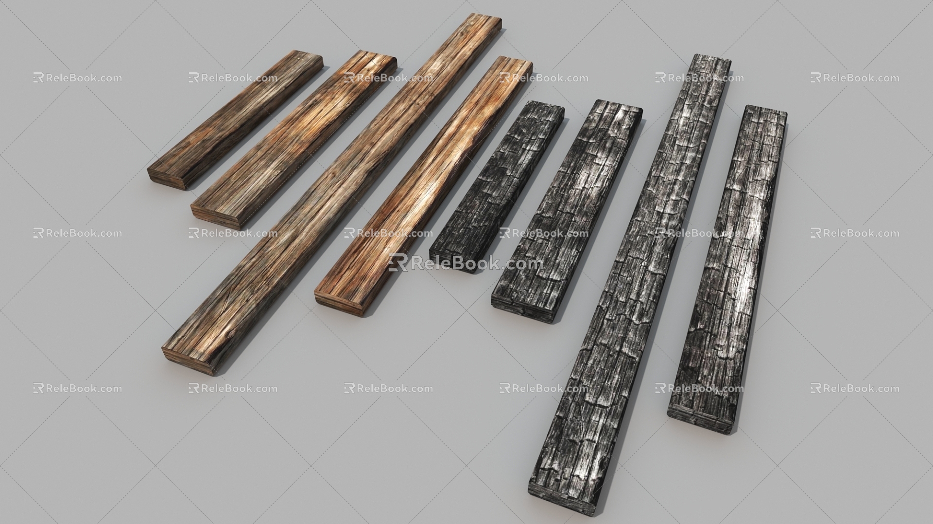 Solid wood board, old wood board, charcoal fire board 3d model