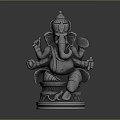 Silver Ganesha Statue In Sitting Posture With Detailed Design And Ornate Base