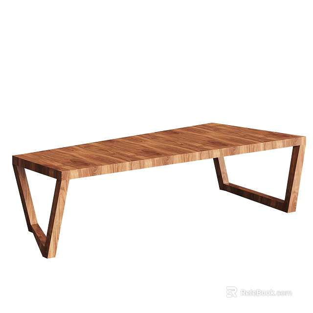 Modern Wooden Dining Table With Natural Wood Grain Top And Geometric Legs 3d model 