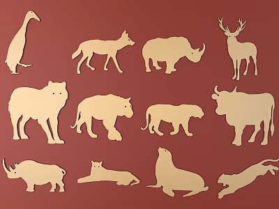 Artistic Animal Silhouette Carvings With Various Species On Red Background Wall Decor 3d model