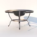 Outdoor Metal Circular Table With Decorative Pattern And Ornate Iron Base For Garden Patio Use