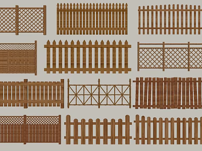 Different Wooden Railing Styles Featuring Lattice Picket And Cross Patterns 3d model