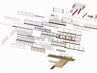Various Fence Designs With Metal And Wooden Railings For Outdoor Use 3d model