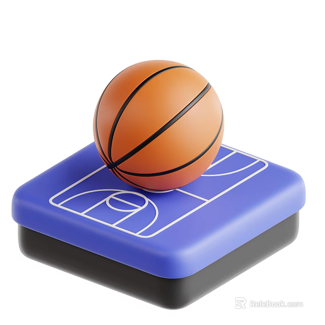 Orange Basketball Placed On Blue Court Model With White Lines 3d model 
