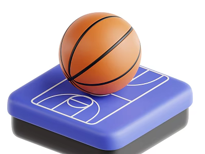 Orange Basketball Placed On Blue Court Model With White Lines 3d model