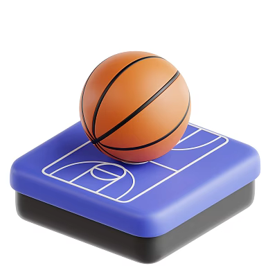 Orange Basketball Placed On Blue Court Model With White Lines 3d model