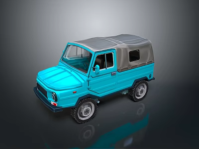 Light Blue Vintage Off Road Vehicle With Grey Soft Top And Large Wheels 3d model