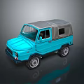 Light Blue Vintage Off Road Vehicle With Grey Soft Top And Large Wheels