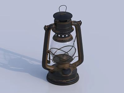 Vintage Metal Candle Lantern With Glass Shade Sturdy Base And Carrying Handle 3d model