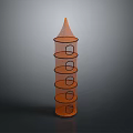 Orange Pencil Shaped Decorative Ornament Set With Multi Layered Circular Shelves 3d model