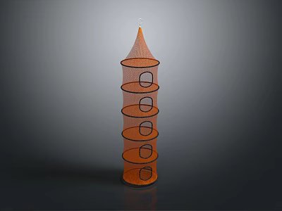 Orange Pencil Shaped Decorative Ornament Set With Multi Layered Circular Shelves 3d model