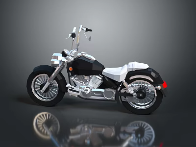 Classic Black And White Cruiser Motorcycle With Chrome Parts White Seat And Shiny Reflection 3d model