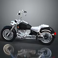 Classic Black And White Cruiser Motorcycle With Chrome Parts White Seat And Shiny Reflection