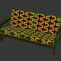 Wooden Frame Sofa With Orange Brown Swirl Pattern Upholstery And Armrests