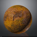 Spherical Sculpture With Orange Brown Textured Surface On Dark Background