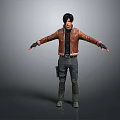 Man Wearing Brown Leather Jacket Black Inner Shirt Standing with Outstretched Arms in Gray Background