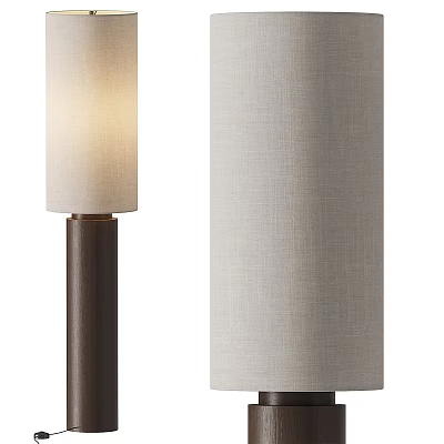 Minimalist Modern Floor Lamp With Linen Shade And Dark Brown Wooden Base Design 3d model