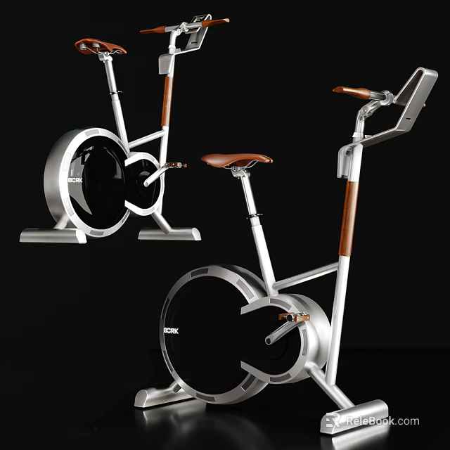 Modern Stationary Bike With Silver Frame Brown Leather Seat And Wooden Handles 3d model 