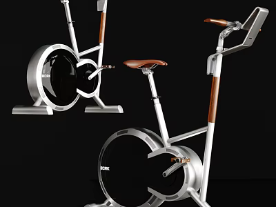 Modern Stationary Bike With Silver Frame Brown Leather Seat And Wooden Handles 3d model