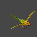Game Movie Character Yellow Orange Parrot Flying With Spread Wings Dark Blue Background