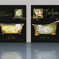 Decorative Wall Art With Lilium Tulipa Vintage Bathtub And Striped Towels