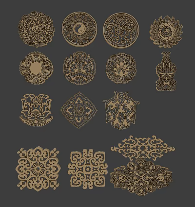 Intricate Carved Patterns With Various Shapes And Floral Decorative Motifs 3d model