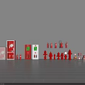 Different Types of Red Fire Safety Equipment Such As Extinguishers Hydrants And Cabinets