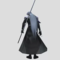 Man in Black Long Coat with Long Hair holding a Long Sword and Purple Accents