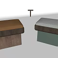 Two Modern Stools With Brown Leather Gray Checkered Cushions Wooden Structure Light Green Base