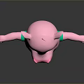 Pink Hippo Doll In Green Shirt With HIPPO Text Green Shorts Standing On Dark Background
