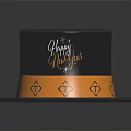 Black Top Hat with Orange Band Diamond Pattern and Happy New Year Design