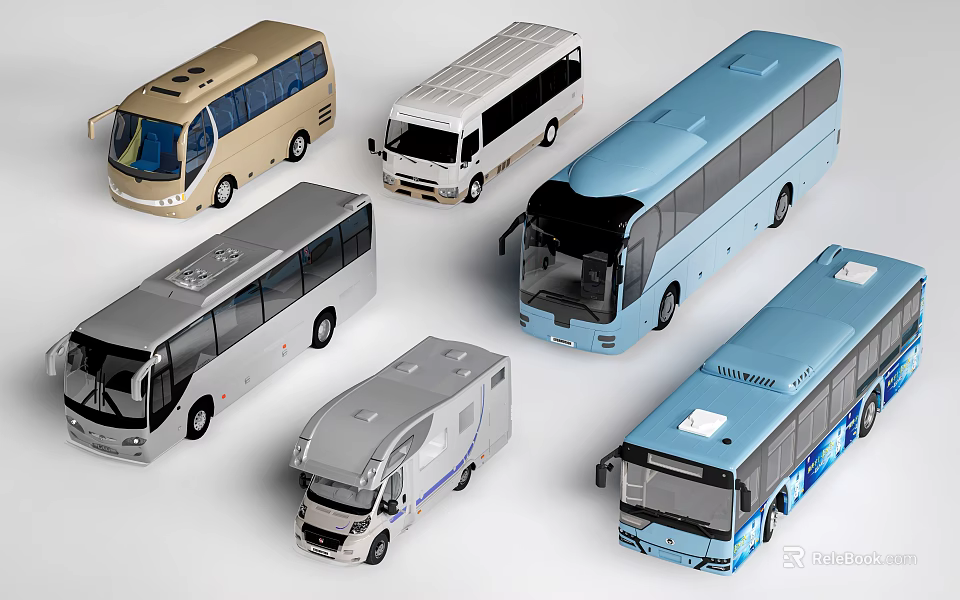 Collection of Assorted Colored Model Buses with Different Types and Styles 3d model 
