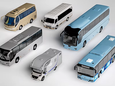 Collection of Assorted Colored Model Buses with Different Types and Styles 3d model