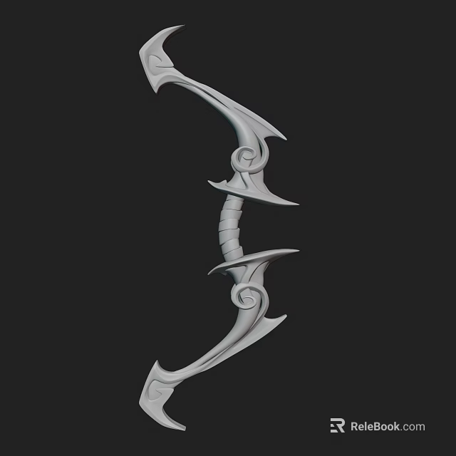 Detailed Ornate 3D Bow Weapon With Intricate Scroll Designs And Spikes 3d model 