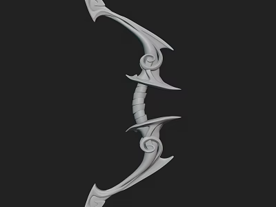 Detailed Ornate 3D Bow Weapon With Intricate Scroll Designs And Spikes 3d model