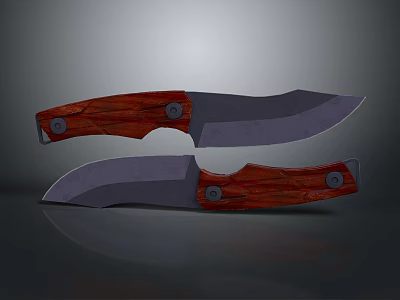 Double Knife Weapon With Metal Blades And Red Wooden Handles 3d model
