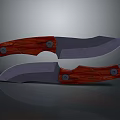 Double Knife Weapon With Metal Blades And Red Wooden Handles