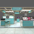 LANSUR Cosmetics Specialty Store With Turquoise And Gold Display Counters And Elegant Interior