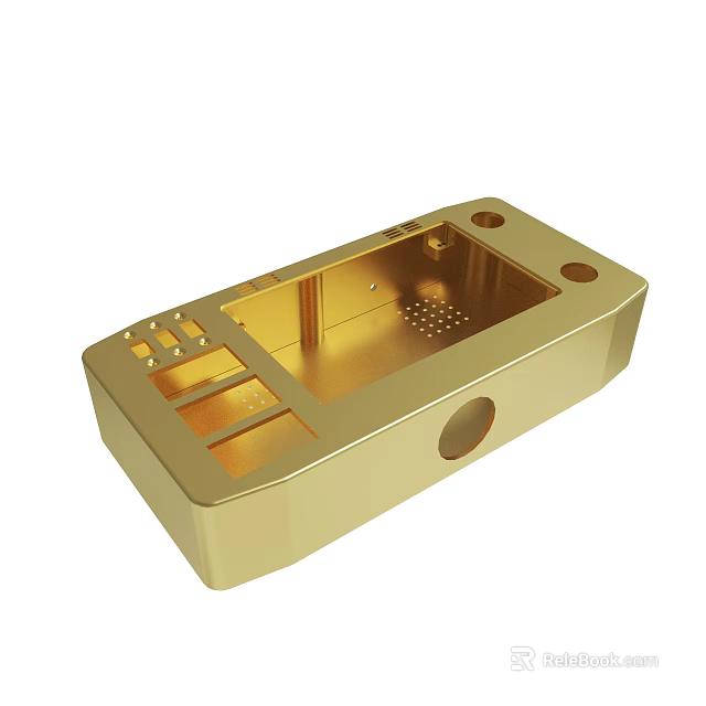 Golden Mechanical Metal Component With Holes And Structural Design 3d model 