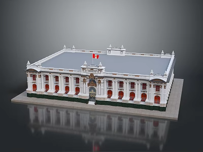 Detailed Architectural Model of White Building With Canadian Flag and Red Windows 3d model